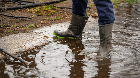 A man standing in stagnant water.